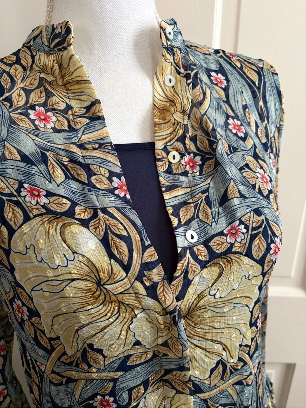 H&M / Morris & Co., Floral Tiered Long Sleeve Maxi Dress in Navy and Gold - Picture 2 of 6